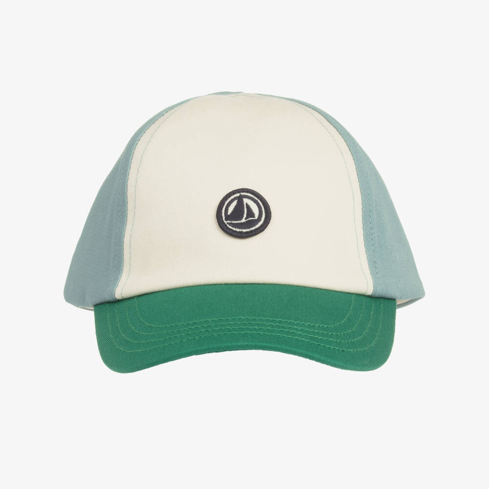Petit Bateau-Boys Green Tonal Panel Cotton Cap | Childrensalon Outlet