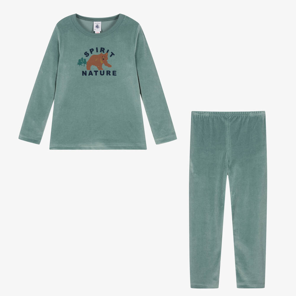 PETIT BATEAU Boys Green Velour Pyjamas
