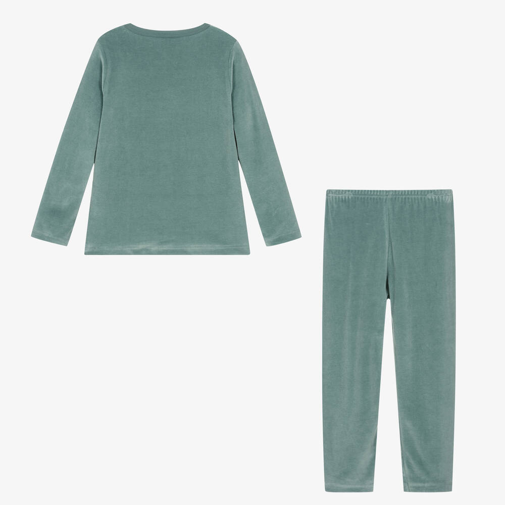 PETIT BATEAU Boys Green Velour Pyjamas