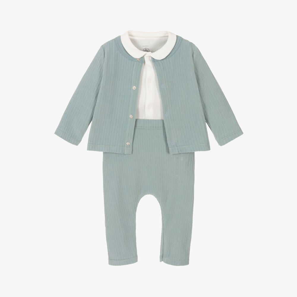 Petit Bateau-Boys Green Velour Trouser Ensemble | Childrensalon Outlet