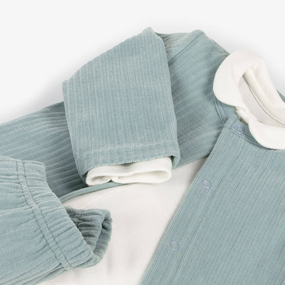 Petit Bateau-Boys Green Velour Trouser Ensemble | Childrensalon Outlet