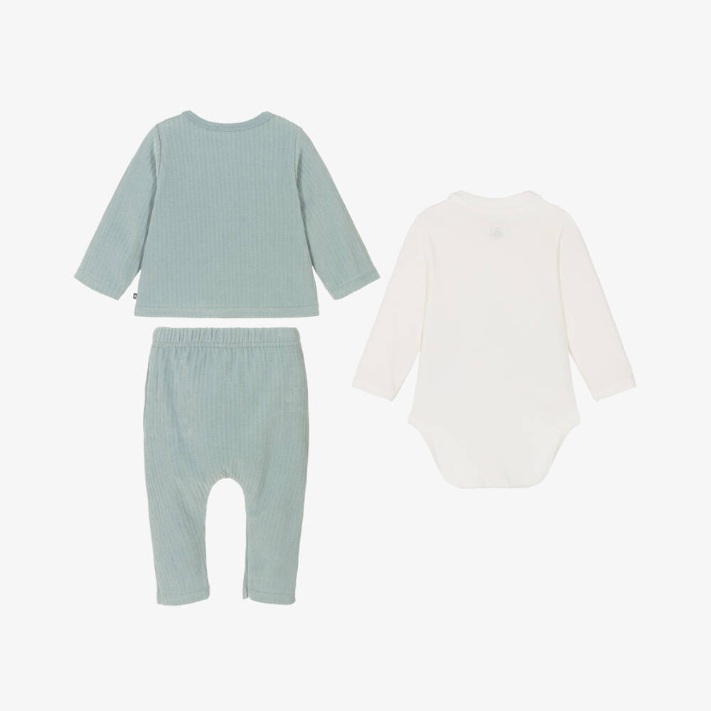 Petit Bateau-Boys Green Velour Trouser Ensemble | Childrensalon Outlet