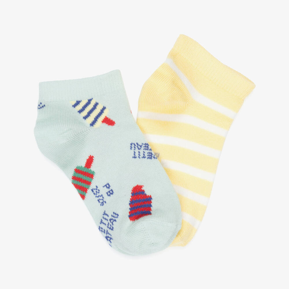 Petit Bateau-Boys Green & Yellow Ice Cream Ankle Socks (2 Pack) | Childrensalon Outlet