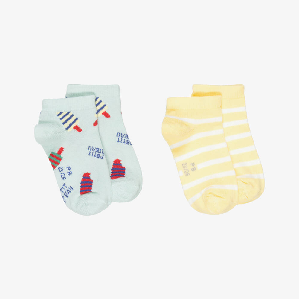 Petit Bateau-Boys Green & Yellow Ice Cream Ankle Socks (2 Pack) | Childrensalon Outlet