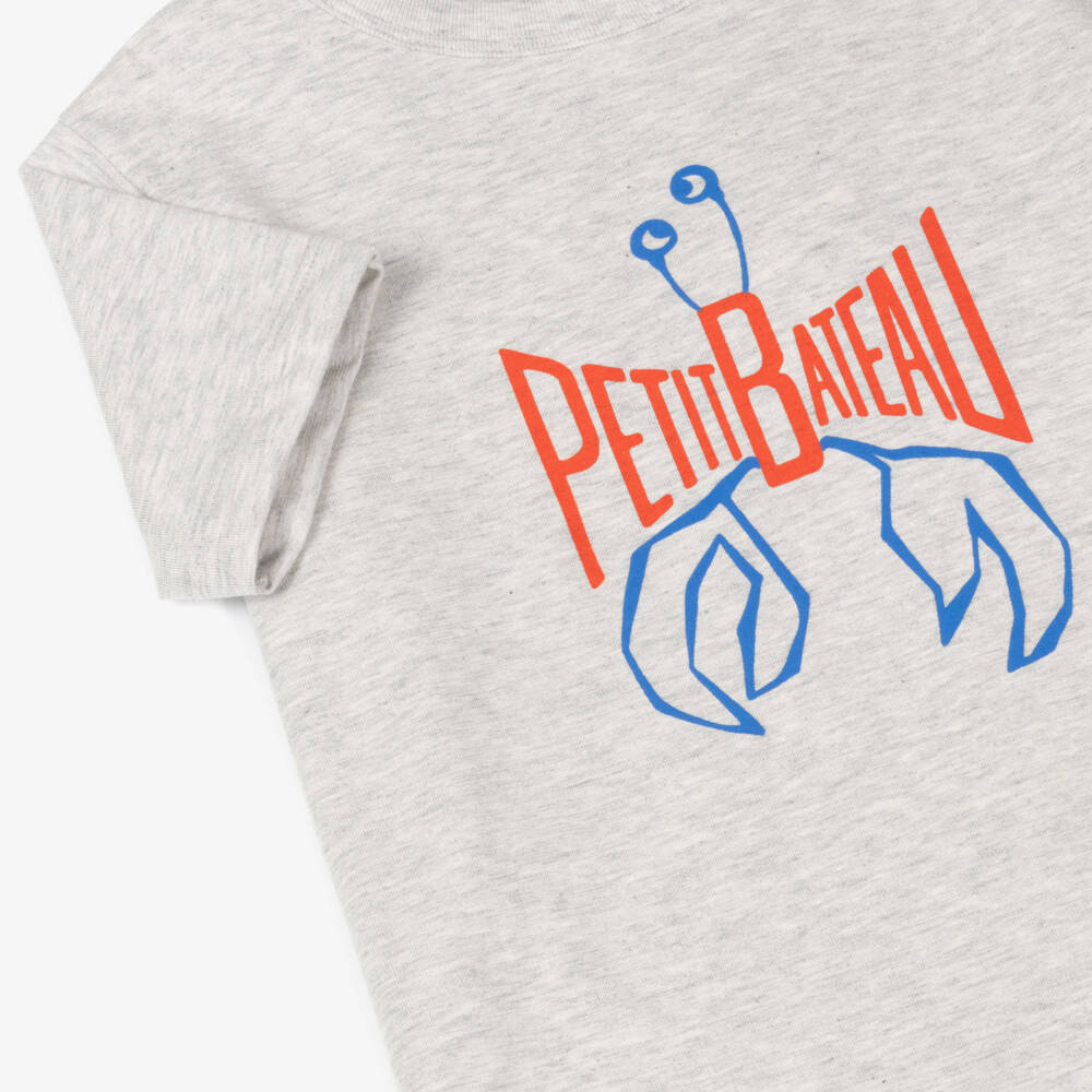 Petit Bateau-Boys Grey Cotton Sea Creature Tee | Childrensalon Outlet