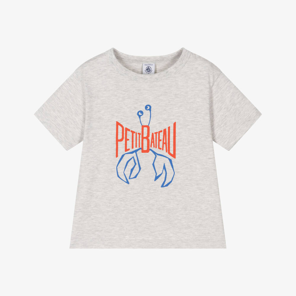 Petit Bateau-Boys Grey Cotton Sea Creature Tee | Childrensalon Outlet