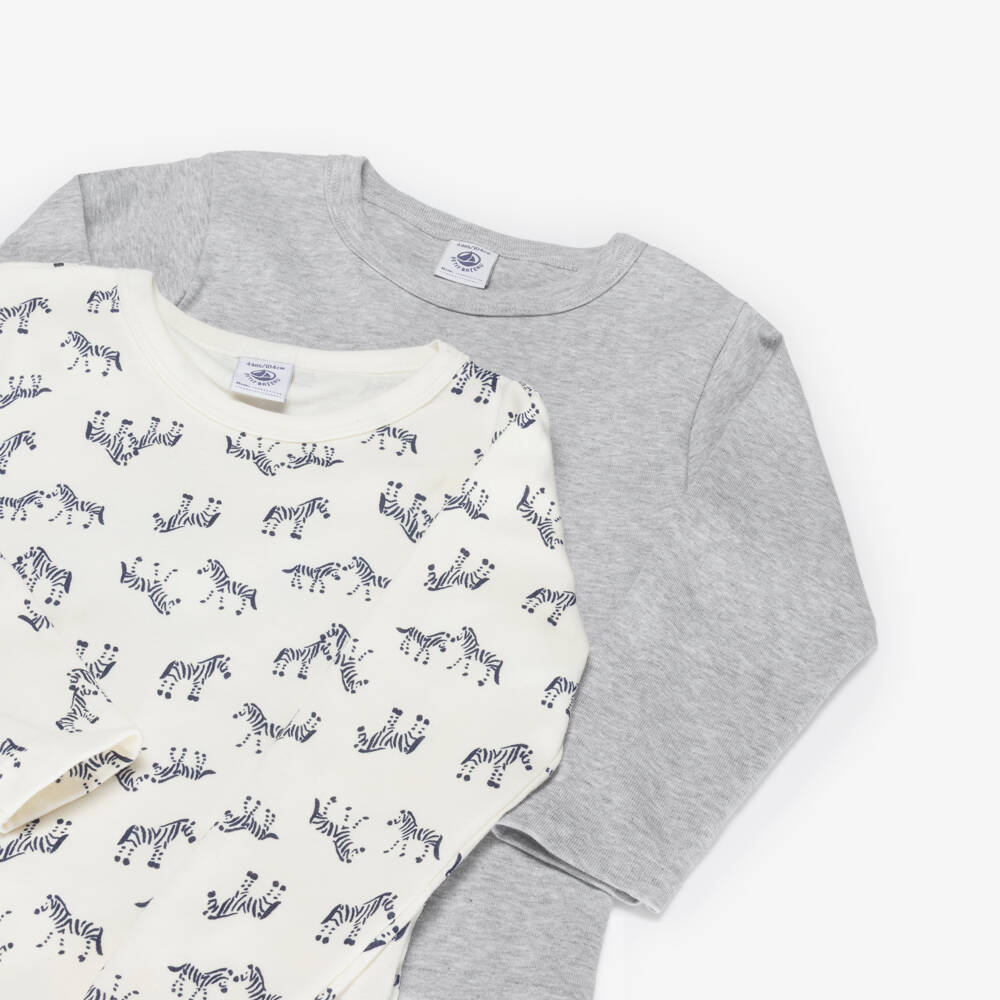 Petit Bateau-Boys Grey & Ivory Zebra Cotton Tops (2 Pack) | Childrensalon Outlet
