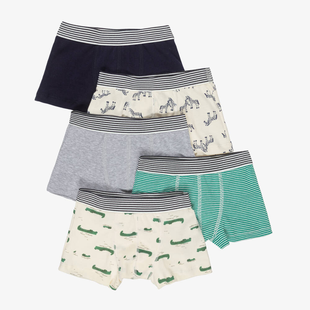 Petit Bateau-Boys Ivory & Blue Cotton Jersey Boxer Shorts (5 Pack) | Childrensalon Outlet