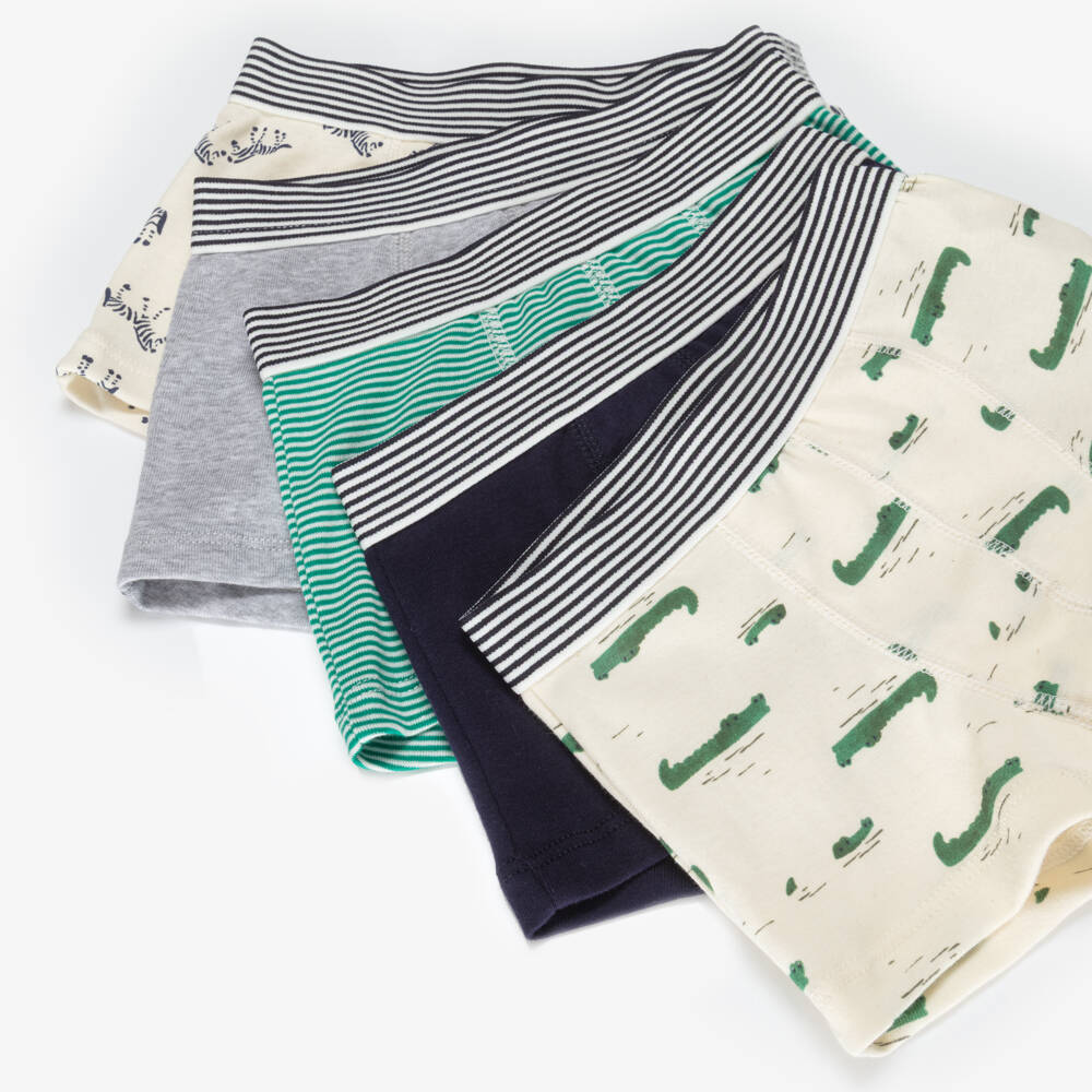 Petit Bateau-Boys Ivory & Blue Cotton Jersey Boxer Shorts (5 Pack) | Childrensalon Outlet