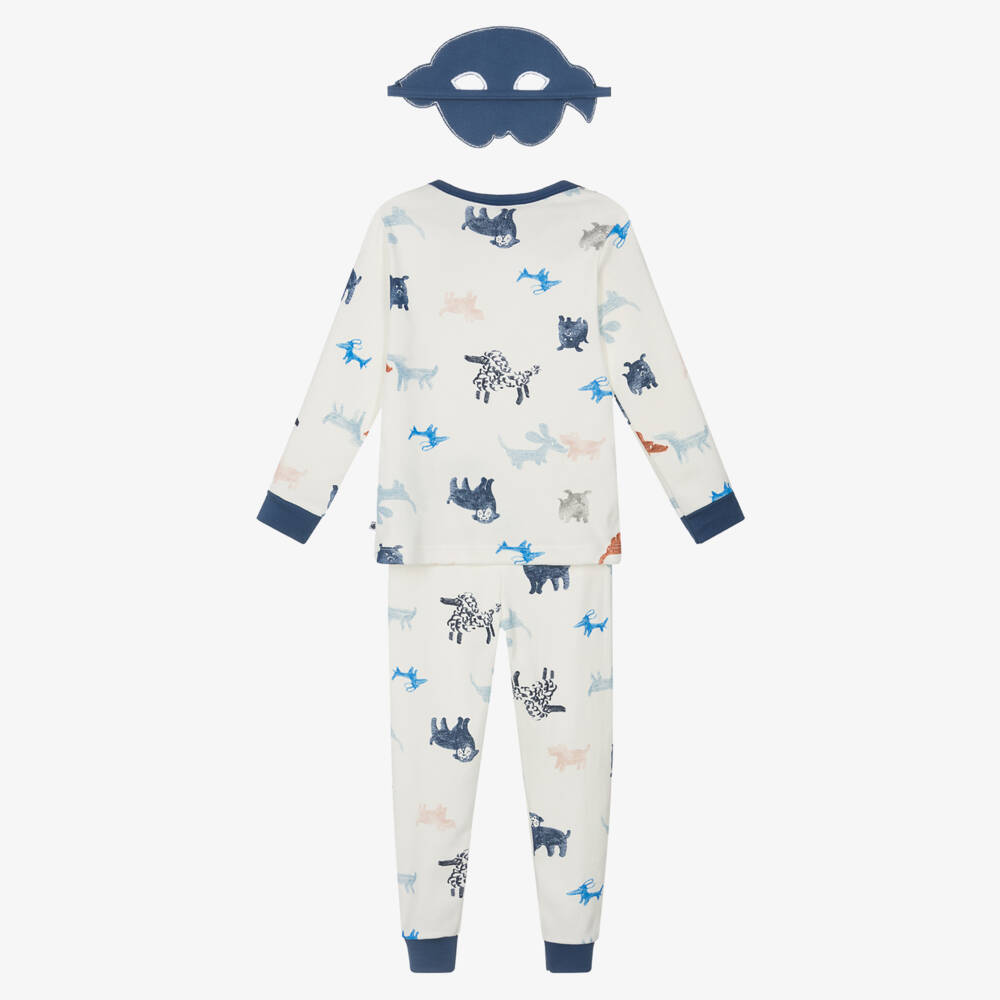 Petit Bateau-Boys Ivory & Blue Dog Print Pyjamas with Mask | Childrensalon Outlet