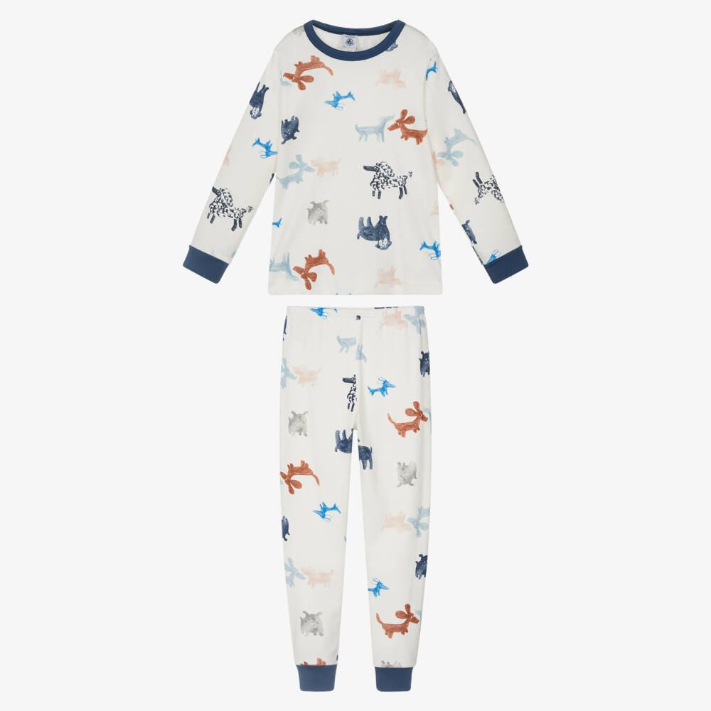 Petit Bateau-Boys Ivory & Blue Dog Print Pyjamas with Mask | Childrensalon Outlet