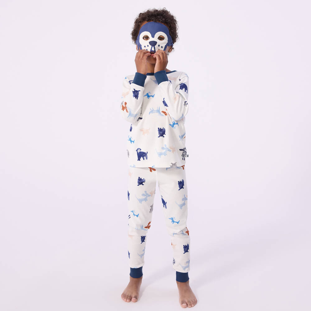 Petit Bateau-Boys Ivory & Blue Dog Print Pyjamas with Mask | Childrensalon Outlet