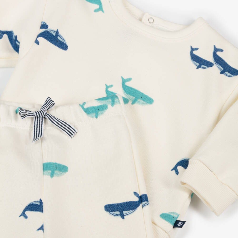 Petit Bateau-Boys Ivory & Blue Whale Print Cotton Jersey Tracksuit | Childrensalon Outlet