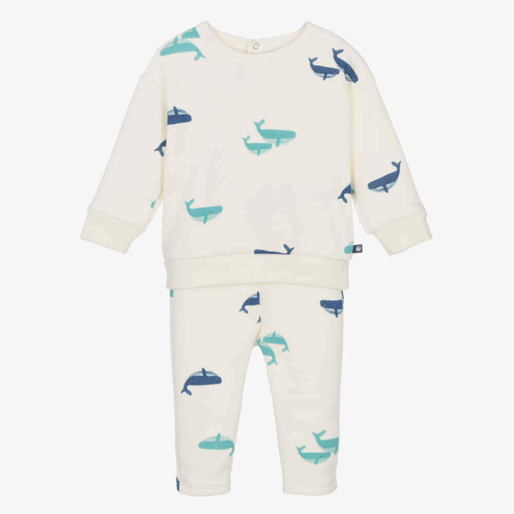Petit Bateau-Boys Ivory & Blue Whale Print Cotton Jersey Tracksuit | Childrensalon Outlet