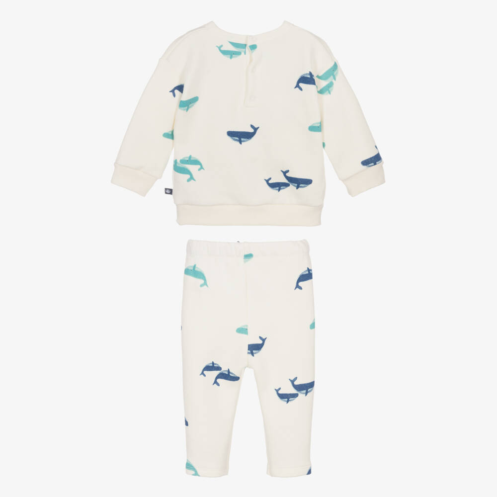 Petit Bateau-Boys Ivory & Blue Whale Print Cotton Jersey Tracksuit | Childrensalon Outlet