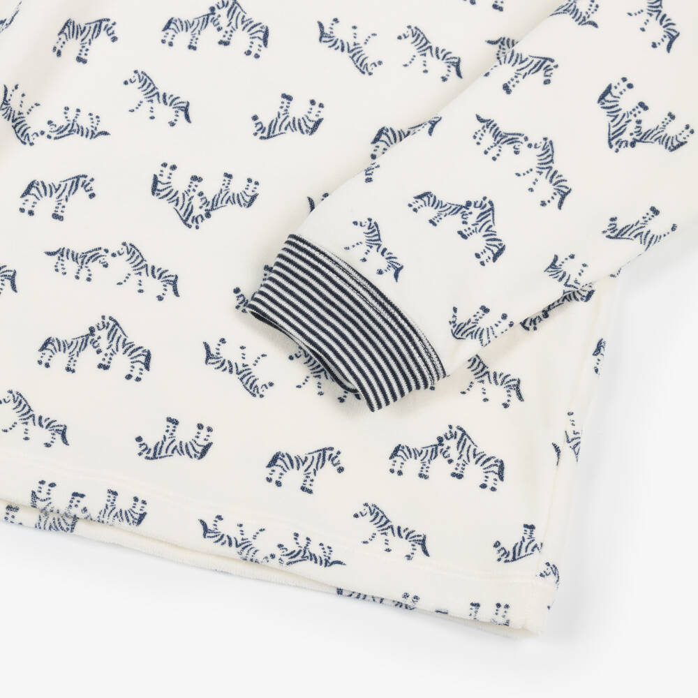 Petit Bateau-Boys Ivory & Blue Zebra Velour Jersey Pyjamas | Childrensalon Outlet