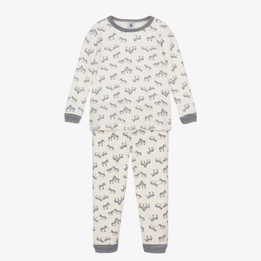 Petit Bateau-Boys Ivory & Blue Zebra Velour Jersey Pyjamas | Childrensalon Outlet