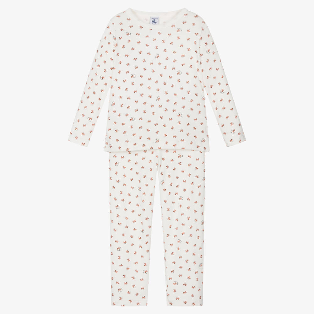Petit Bateau - Кремовая хлопковая пижама с лисами | Childrensalon
