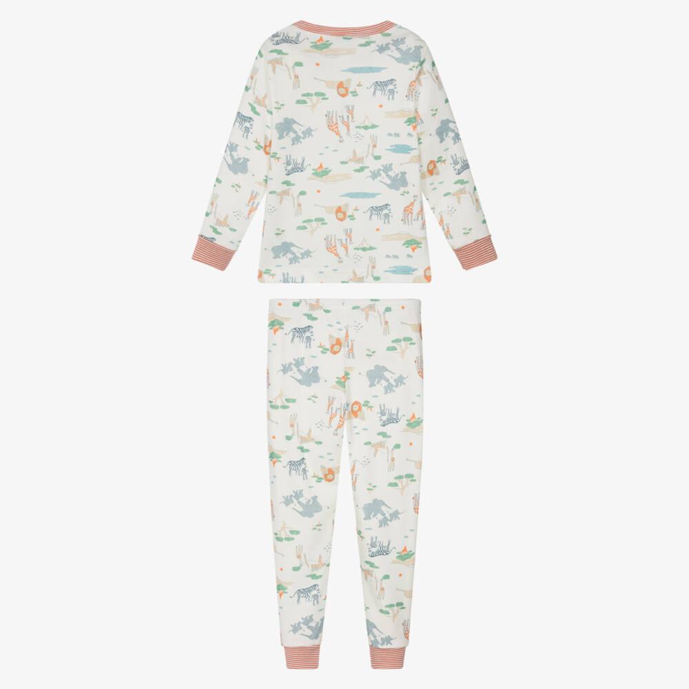 Petit Bateau-Boys Ivory Cotton Pyjamas with Safari Animal Print | Childrensalon Outlet