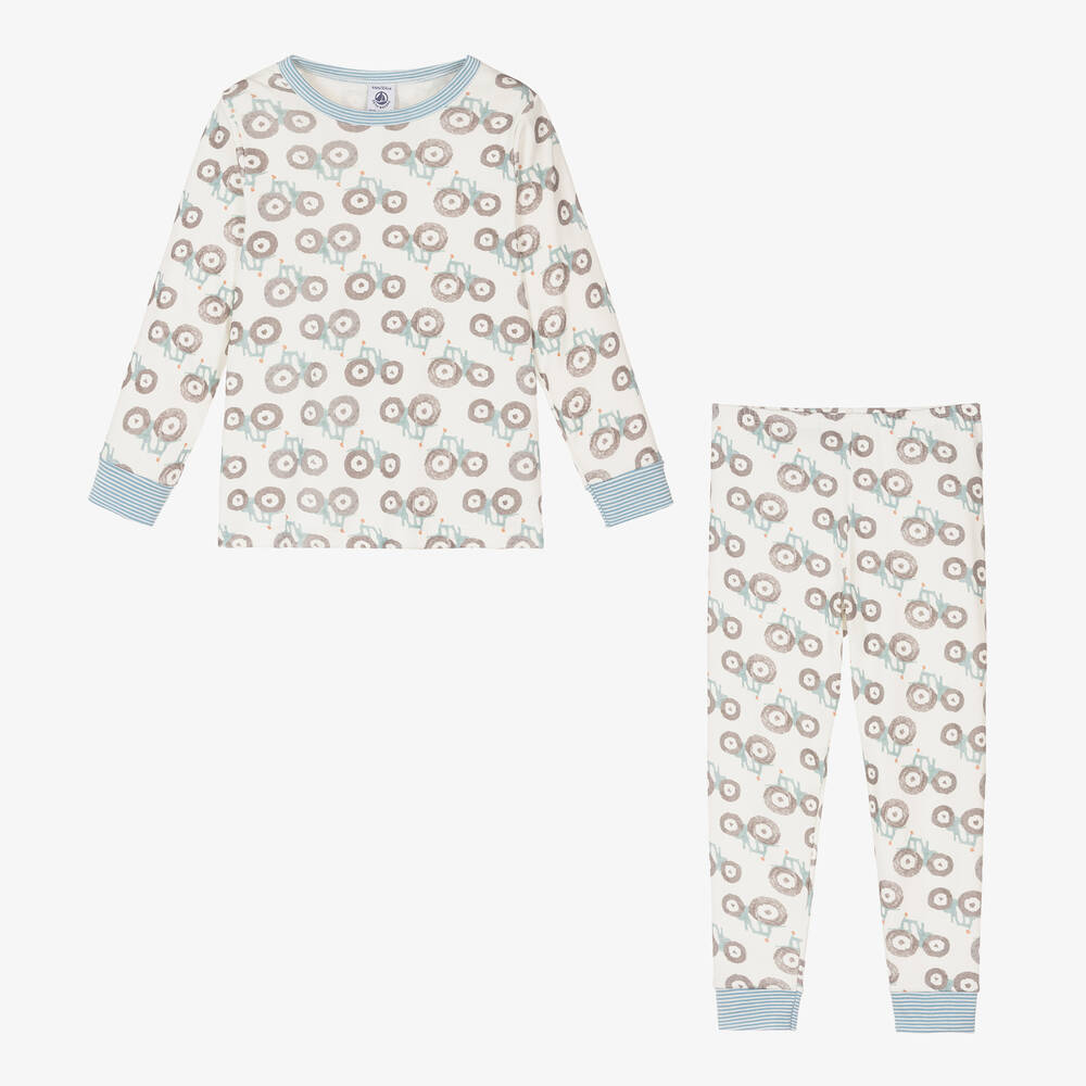Petit Bateau-Кремовая хлопковая пижама с тракторами | Childrensalon Outlet