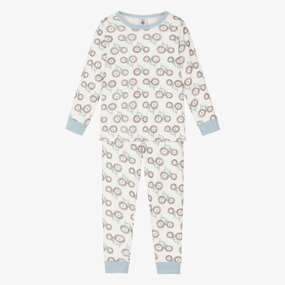 Petit Bateau - Boys Ivory Cotton Tractor Pyjamas | Childrensalon