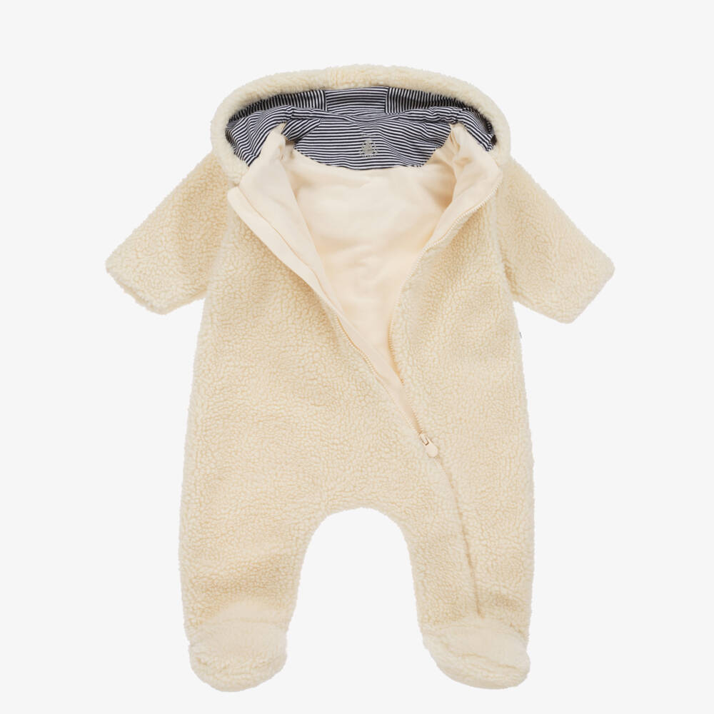 Petit Bateau-Boys Ivory Fleece Pramsuit | Childrensalon Outlet