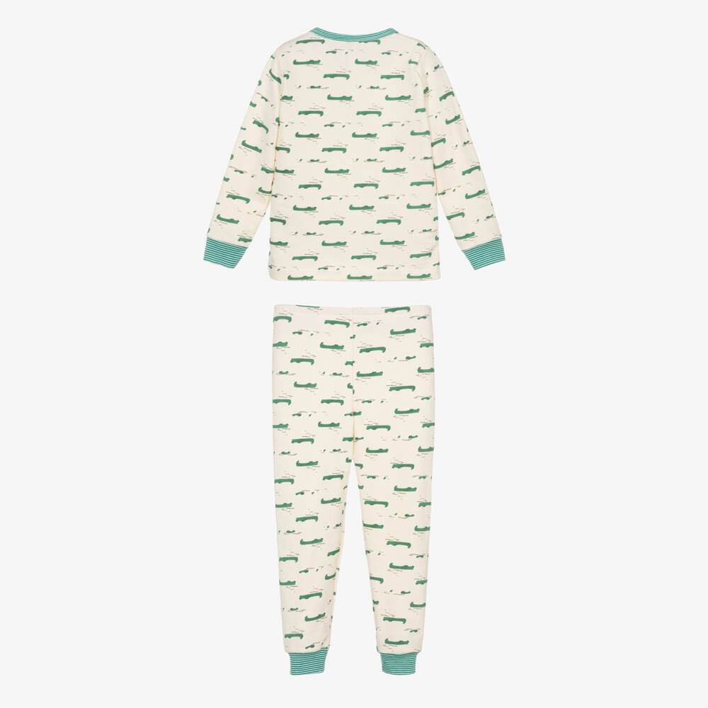 Petit Bateau-Boys Ivory & Green Cotton Crocodile Print Long Pyjamas | Childrensalon Outlet