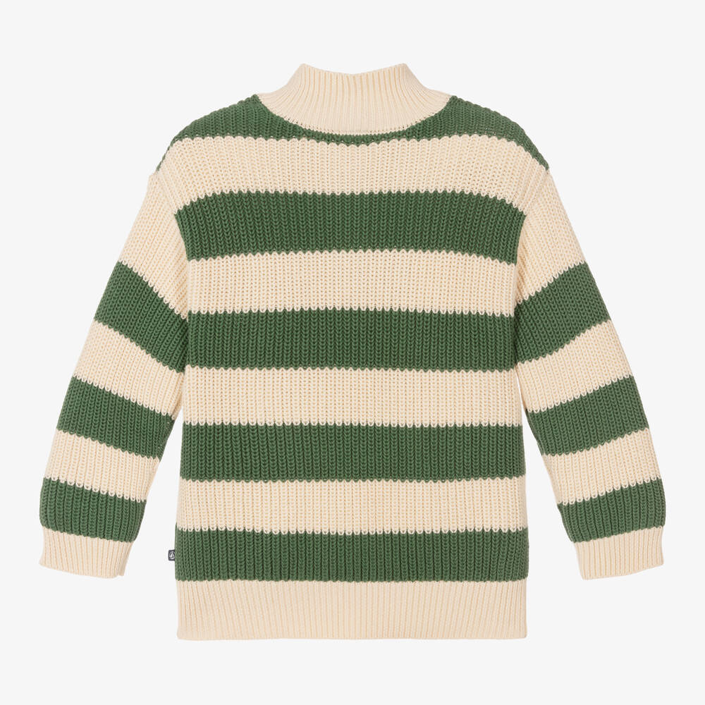Petit Bateau-بلوفر مقلم قطن محبوك لون عاجي وأخضر للأولاد | Childrensalon Outlet
