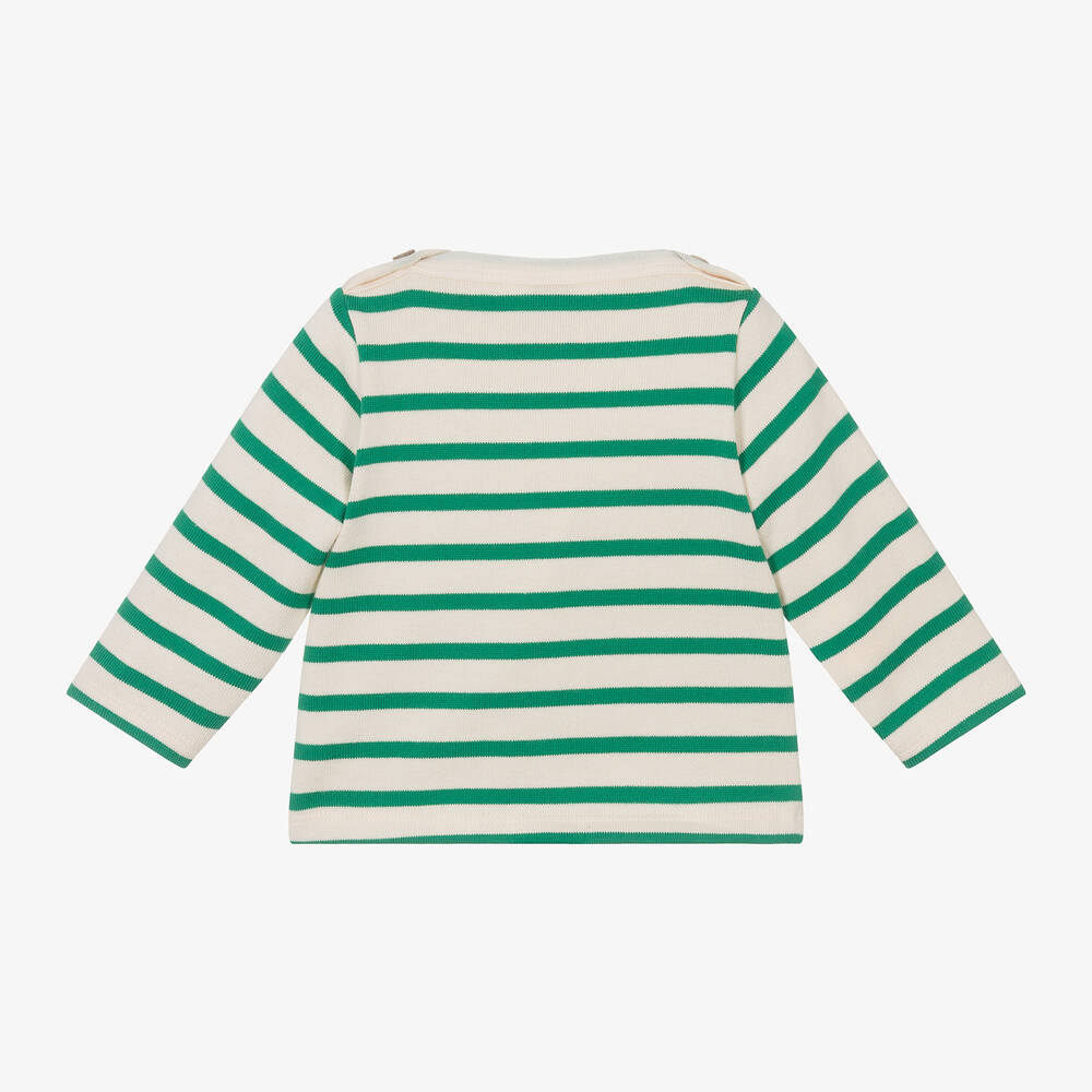 Petit Bateau-Boys Ivory & Green Stripe Cotton Top | Childrensalon Outlet