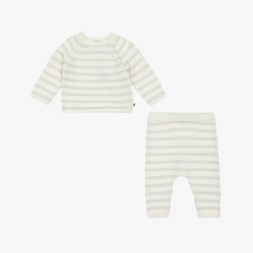 Petit Bateau-Boys Ivory & Grey Knit Trousers Ensemble | Childrensalon Outlet