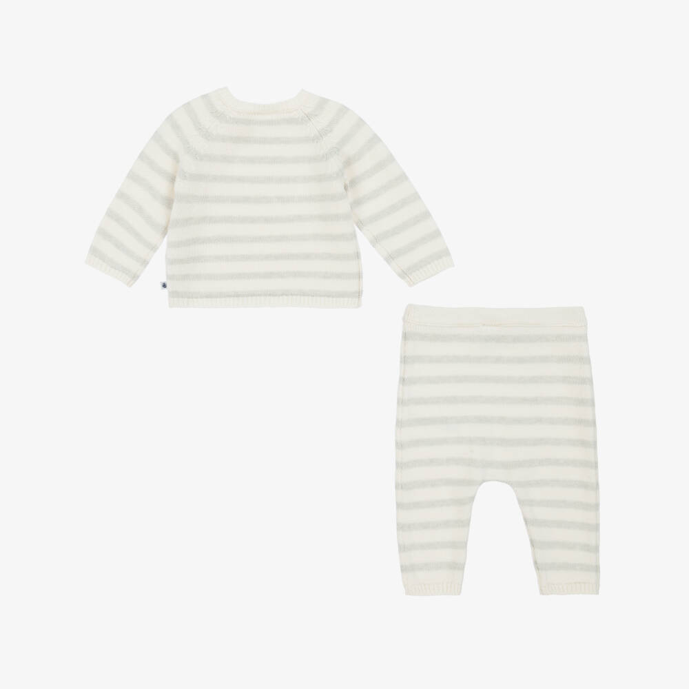 Petit Bateau-Boys Ivory & Grey Knit Trousers Ensemble | Childrensalon Outlet