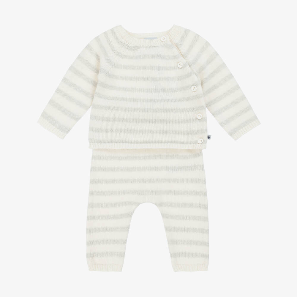 Petit Bateau-Boys Ivory & Grey Knit Trousers Ensemble | Childrensalon Outlet
