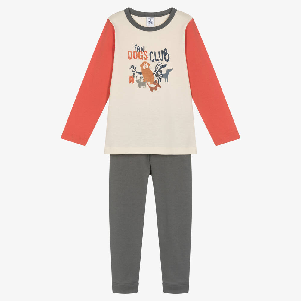 Petit Bateau - Boys Ivory & Grey Organic Cotton Pyjamas | Childrensalon