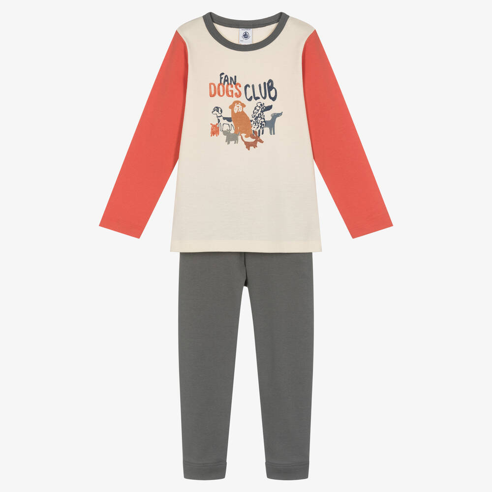 Petit Bateau-بيجاما قطن عضوي لون عاجي ورمادي للأولاد | Childrensalon Outlet