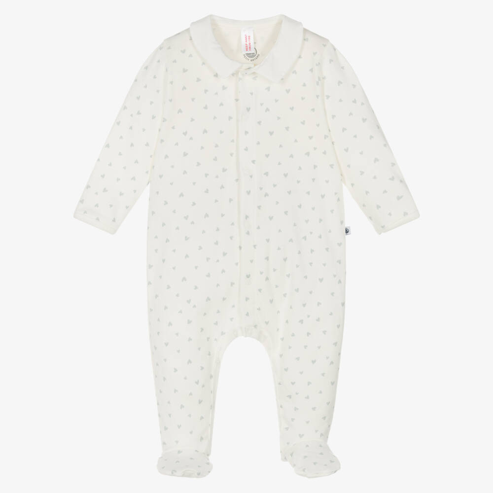 Petit Bateau-Boys Ivory Heart Cotton Sleepsuit | Childrensalon Outlet