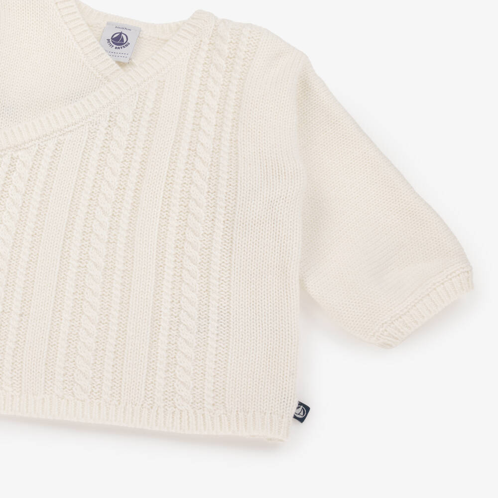 Petit Bateau-Boys Ivory Knit Wool Cardigan | Childrensalon Outlet