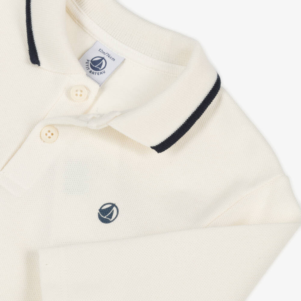 Petit Bateau-Boys Ivory Long-Sleeve Polo | Childrensalon Outlet