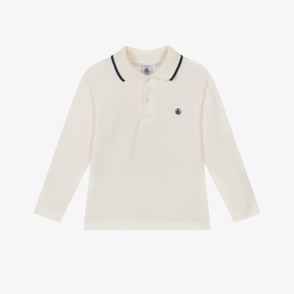 Petit Bateau-Boys Ivory Long-Sleeve Polo Shirt | Childrensalon Outlet
