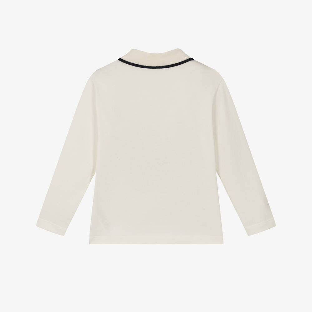 Petit Bateau-Boys Ivory Long-Sleeve Polo Shirt | Childrensalon Outlet