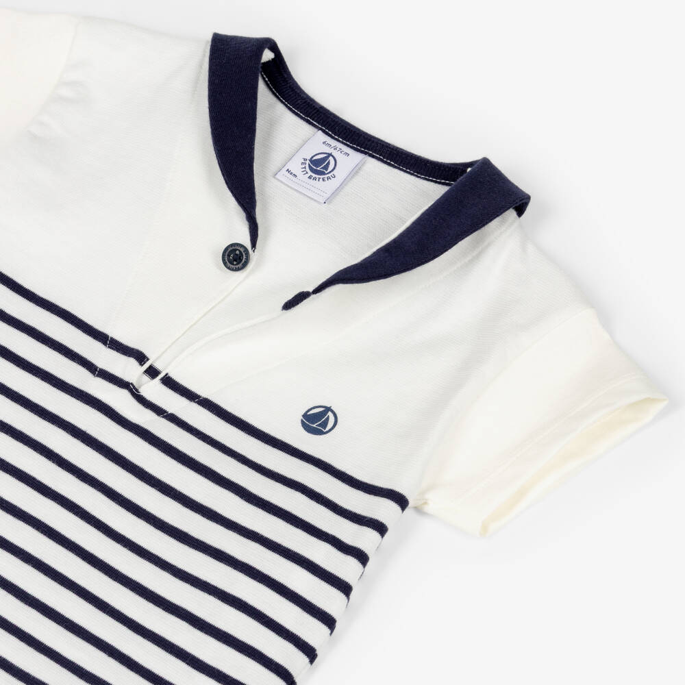 Petit Bateau-Boys Ivory & Navy Blue Striped Cotton Sailor Top | Childrensalon Outlet