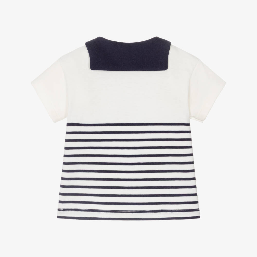 Petit Bateau-Boys Ivory & Navy Blue Striped Cotton Sailor Top | Childrensalon Outlet