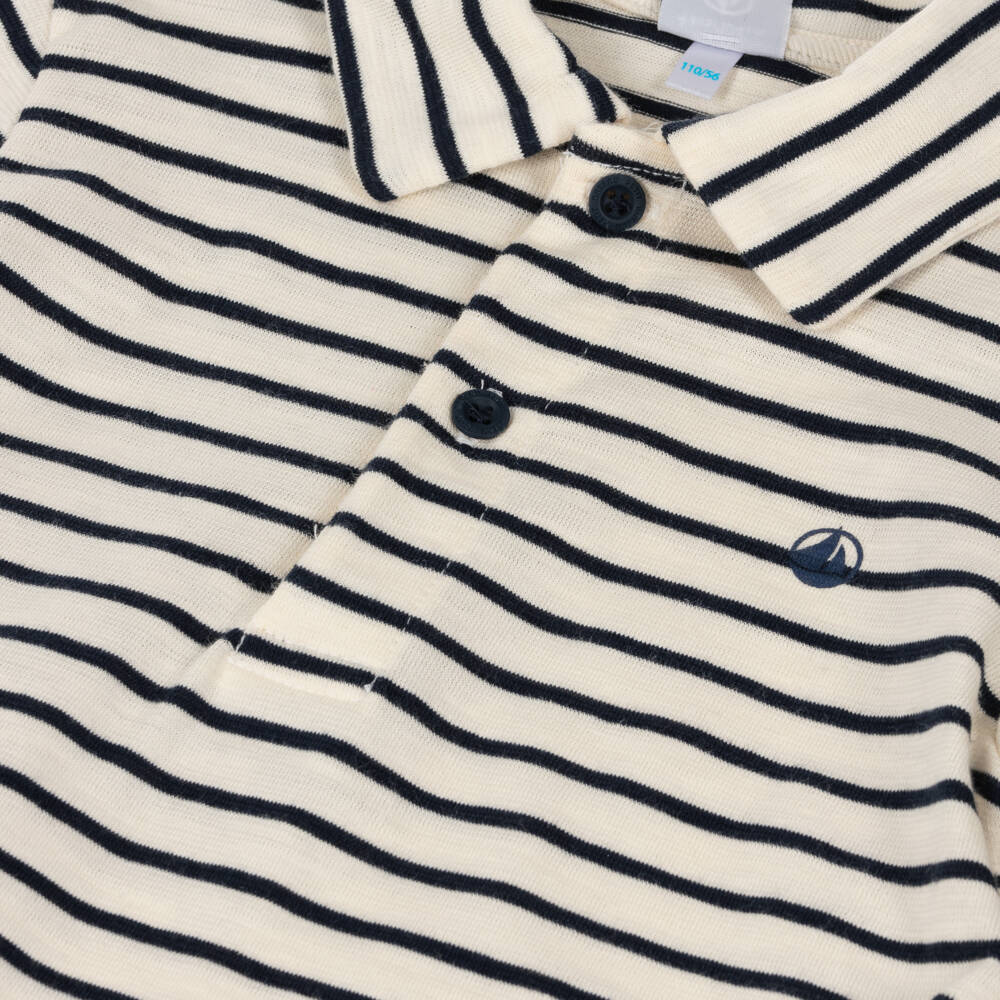 Petit Bateau-Boys Ivory & Navy Striped Polo | Childrensalon Outlet