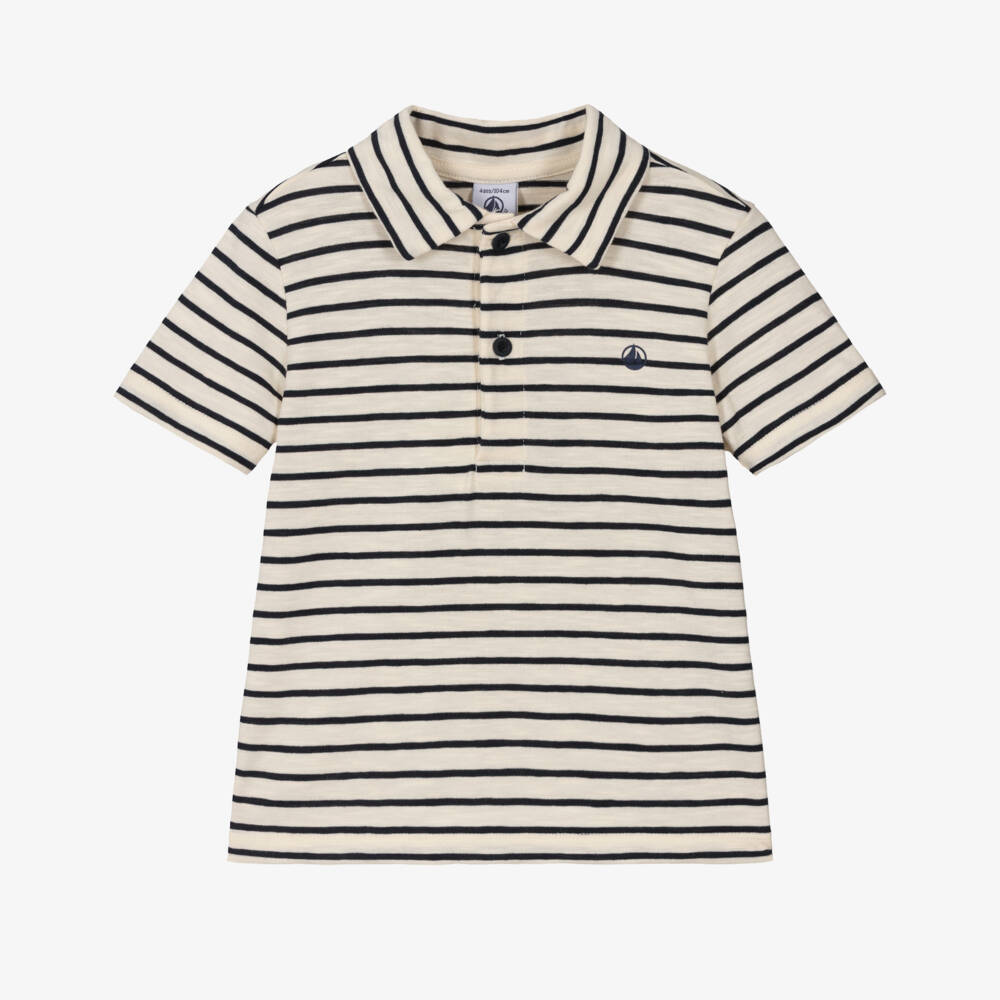 Petit Bateau-Boys Ivory & Navy Striped Polo | Childrensalon Outlet
