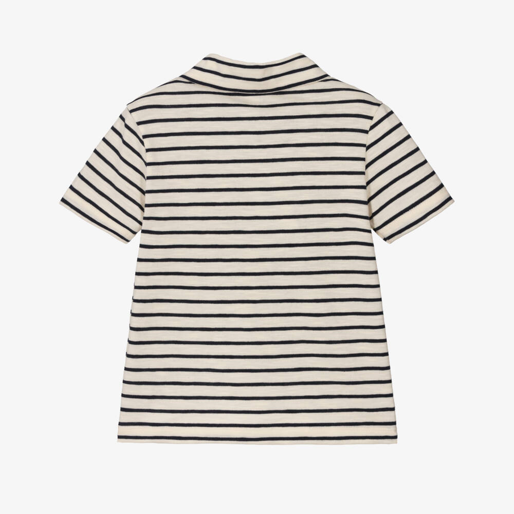 Petit Bateau-Boys Ivory & Navy Striped Polo | Childrensalon Outlet