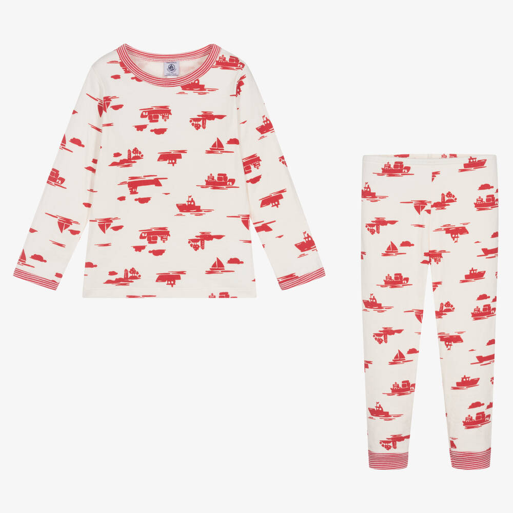 Petit Bateau-Кремово-красная пижама из органического хлопка | Childrensalon Outlet