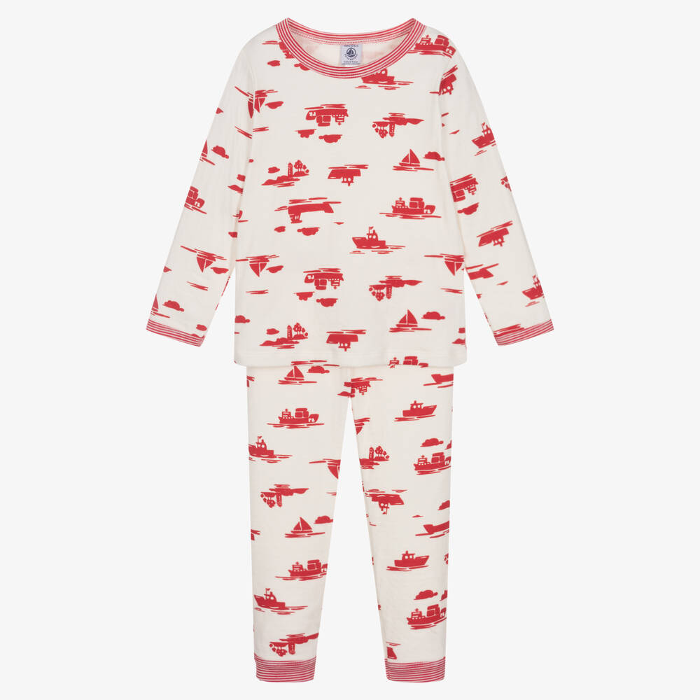 Petit Bateau - Boys Ivory & Red Organic Cotton Pyjamas | Childrensalon