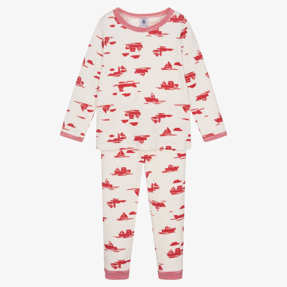 Petit Bateau - Boys Ivory & Red Organic Cotton Pyjamas