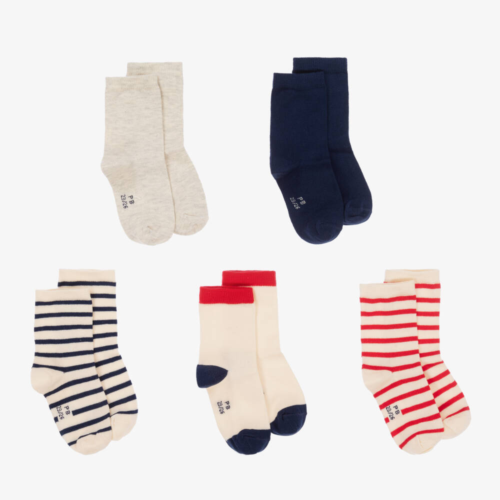 Petit Bateau-Boys Ivory Stripe Cotton Socks Set | Childrensalon Outlet