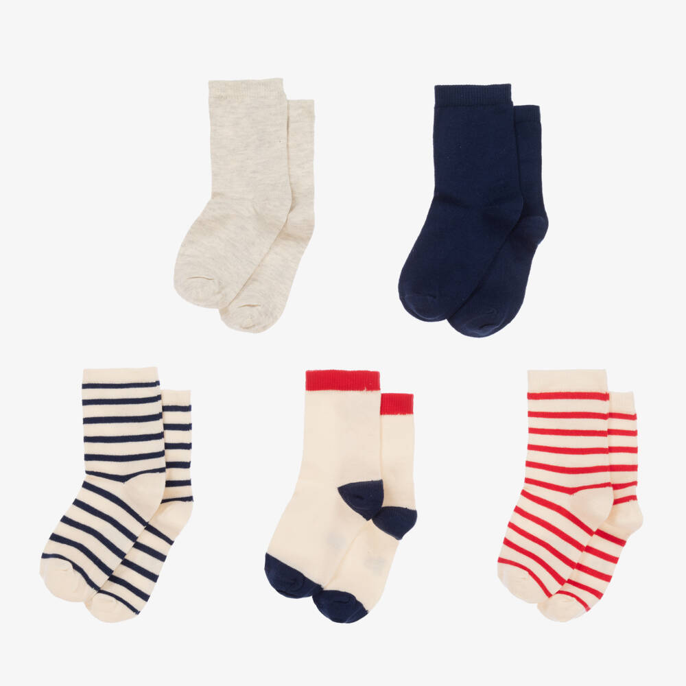 Petit Bateau-Boys Ivory Stripe Cotton Socks Set | Childrensalon Outlet