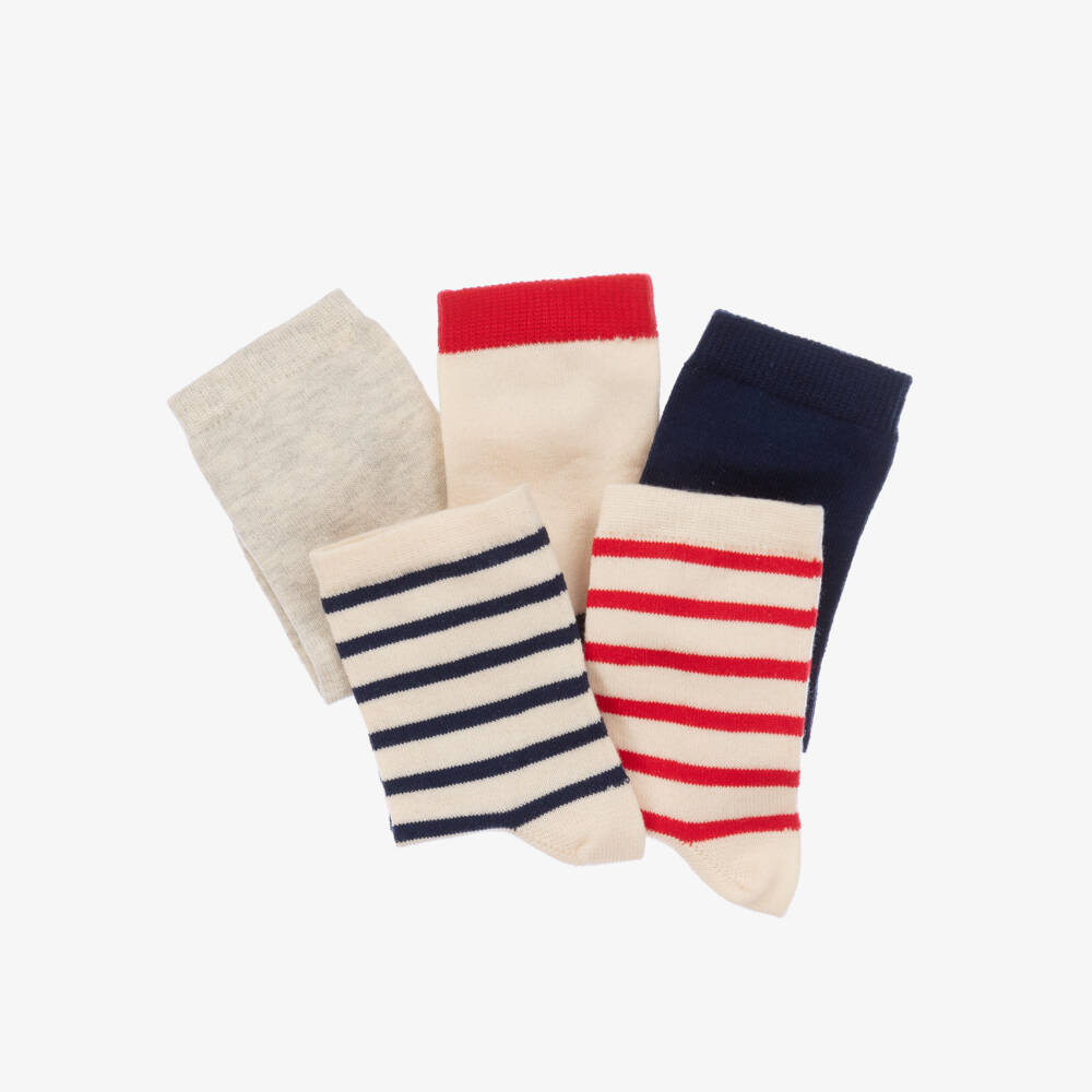 Petit Bateau-Boys Ivory Stripe Cotton Socks Set | Childrensalon Outlet